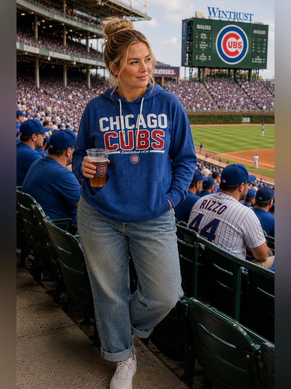New Era Chicago Cubs Blue Pullover Hoodie with Red & White Logo